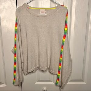 Whisper by Brodie Women’s Large Rainbow Gray Boxy Crew Cotton Silk Sweater